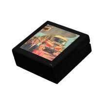 Vintage Bus Depot with Passengers on Vacation Trinket Boxes