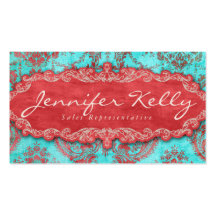 Vintage Business Card Damask Suede Blue Red