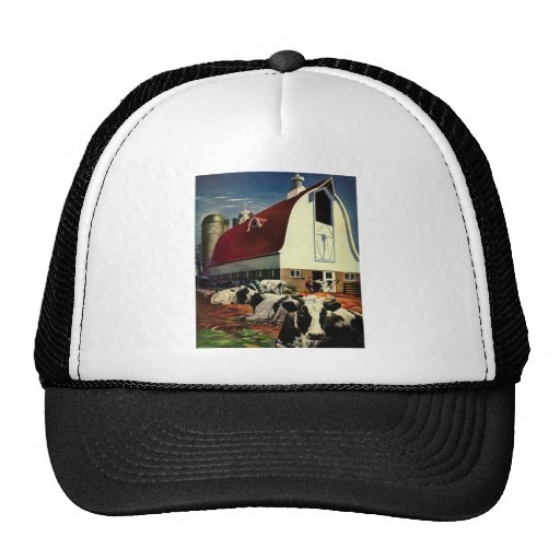 Vintage Business, Dairy Farm w Holstein Milk Cows Mesh Hat Zazzle