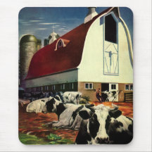 Vintage Business, Dairy Farm w Holstein Milk Cows Mousepads