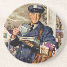 Vintage Business, Mailman Mail Carrier Delivering Coasters