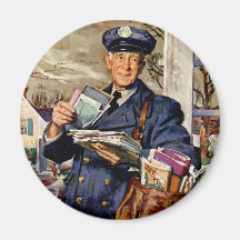 Vintage Business, Mailman Mail Carrier Delivering Fridge Magnet