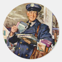 Vintage Business, Mailman Mail Carrier Delivering Round Stickers