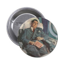 Vintage Business Traveller Reading on the Aeroplan Pinback Buttons