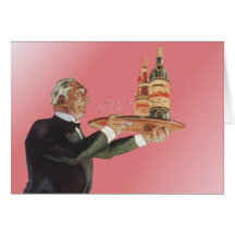 Vintage Butler with Tray of Drinks, Glasses, Wine Cards