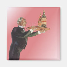 Vintage Butler with Tray of Drinks, Glasses, Wine Magnets
