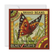 Vintage Butterfly Brand Beans Vegetable Label Art Invites