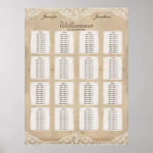 Vintage Canvas & Lace Look Seating Chart 16 Tables Posters