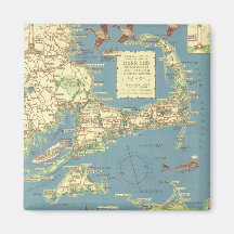 Vintage Cape Cod Map (1940) Magnets