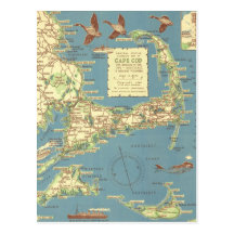 Vintage Cape Cod Map (1940) Postcards