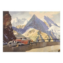 Vintage Car on Mountain Road with Snow in Winter Custom Announcement
