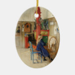 Vintage Carl Larsson: Spinning Wheel Fine Art Christmas Ornaments
