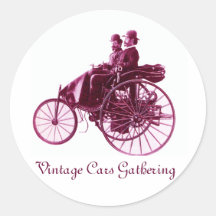 Vintage Cars Gathering , purple violet white pink Stickers