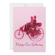 ViNTAGE CARS GATHERING red fuchsia pink Personalised Invitation