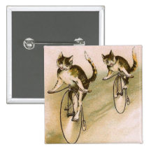 Vintage Cats on Bikes Pins