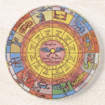 Vintage Celestial Astrology, Antique Zodiac Wheel Beverage Coasters