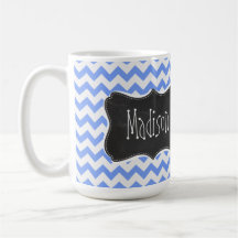Vintage Chalkboard look, Blue Chevron Pattern Coffee Mug