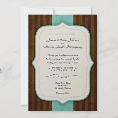 Vintage Charm Brown Tiffany Blue Wedding Invites by foreverwedding