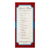 Vintage Charm Custom Red & Blue Wedding Program Personalised Invites