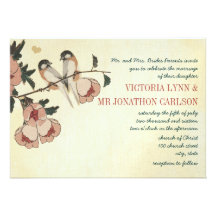 Vintage Cherry Blossom Chickadee  Damask Wedding Personalized Invitations