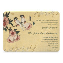Vintage Cherry Blossom Chickadee  Damask Wedding Personalised Invite