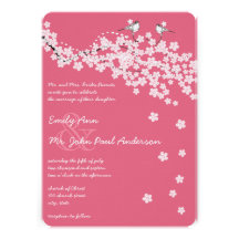Vintage Cherry Blossom Chickadee  Damask Wedding Personalised Invitations