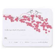 Vintage Cherry Blossom Chickadee Wedding RSVP Personalised Announcement