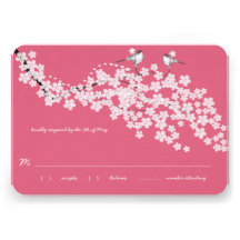 Vintage Cherry Blossom Chickadee Wedding RSVP Custom Invitations