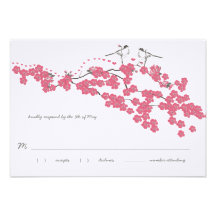Vintage Cherry Blossom Chickadee Wedding RSVP Invitation