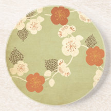 Vintage cherry blossom flowers coaster