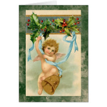 Vintage cherub angel christmas holiday card