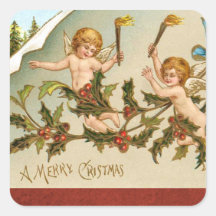 Vintage cherub angels christmas holiday sticker