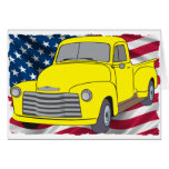 Vintage Chevy Truck with American Flag Greeting Cards