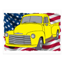 Vintage Chevy Truck with American Flag Post Cards