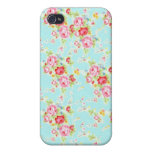 Vintage chic floral roses blue shabby rose flowers covers for iPhone 4
