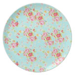 Vintage chic floral roses blue shabby rose flowers dinner plate