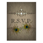 Vintage chic peacock wedding RSVP invitation Post Card