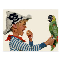 Vintage Child, Boy Playing Pirate with His Parrot Postcards