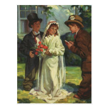 Vintage Child Bride and Groom; Pretend Wedding Post Card