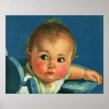 Vintage Child, Cute Baby Boy or Girl in Highchair Print