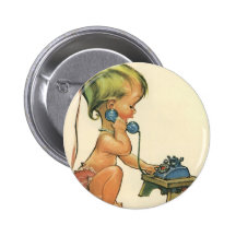 Vintage Child Cute Blonde Girl Talking on Toy Phon Buttons