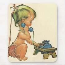 Vintage Child Cute Blonde Girl Talking on Toy Phon