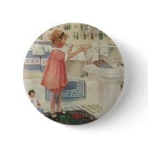Vintage Child Doing Laundry, Hanging Clothes Pinback Buttons