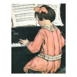 Vintage Child, Girl Playing Piano Birthday Party Personalised Announcement