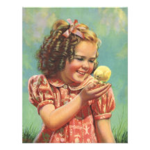 Vintage Child, Happy Smile, Girl with Baby Chick Personalized Announcement