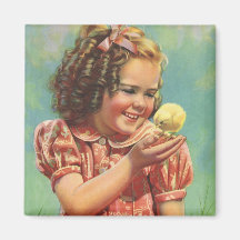 Vintage Child, Happy Smile, Girl with Baby Chick Magnets