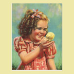 Vintage Child, Happy Smile, Girl with Baby Chick postcards