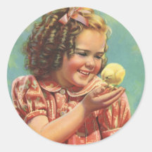 Vintage Child, Happy Smile, Girl with Baby Chick Stickers