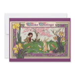Vintage Child on an Easter Egg Hunt with Animals invitations