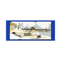 Vintage Child on Beach Art Wrapped Canvas